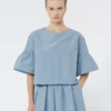 Cotton taffeta cropped blouse, light blue Cotton taffeta cropped blouse, light blue