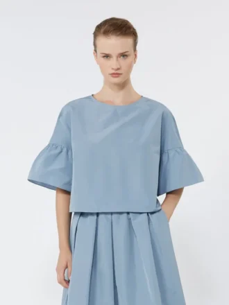 Cotton taffeta cropped blouse, light blue