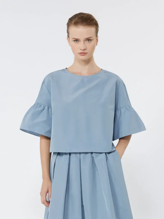 Cotton taffeta cropped blouse, light blue Cotton taffeta cropped blouse, light blue