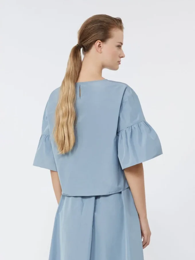 Cotton taffeta cropped blouse, light blue Cotton taffeta cropped blouse, light blue