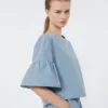 Cotton taffeta cropped blouse, light blue Cotton taffeta cropped blouse, light blue