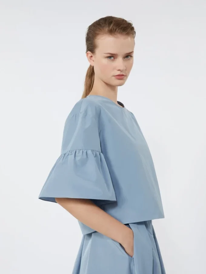 Cotton taffeta cropped blouse, light blue Cotton taffeta cropped blouse, light blue