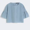 Cotton taffeta cropped blouse, light blue Cotton taffeta cropped blouse, light blue