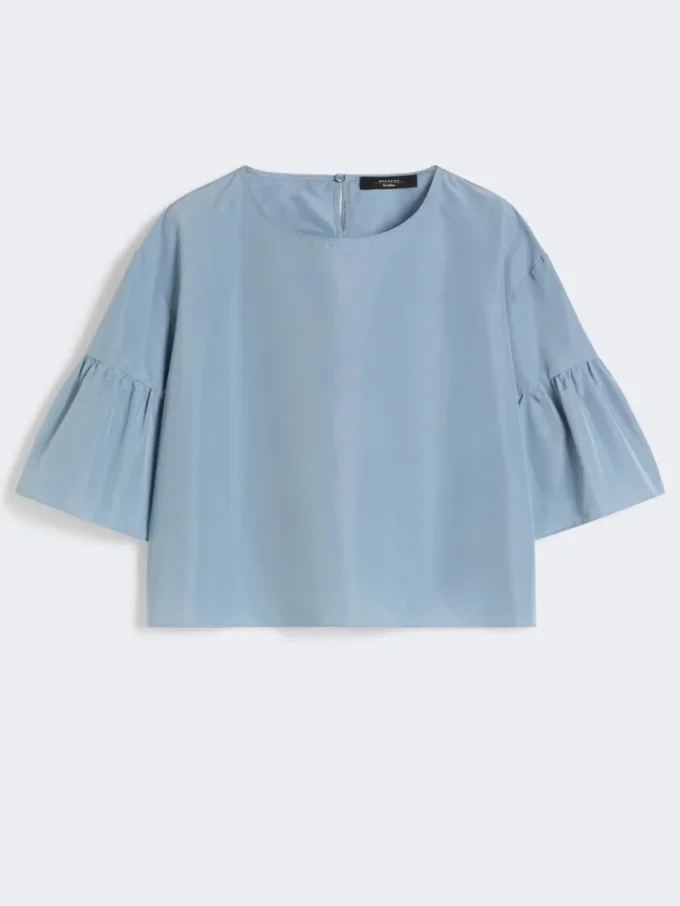 Cotton taffeta cropped blouse, light blue Cotton taffeta cropped blouse, light blue