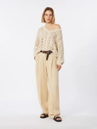 Cotton yarn and sequin sweater, beige