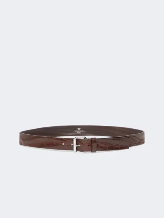 Croc print leather belt, brown
