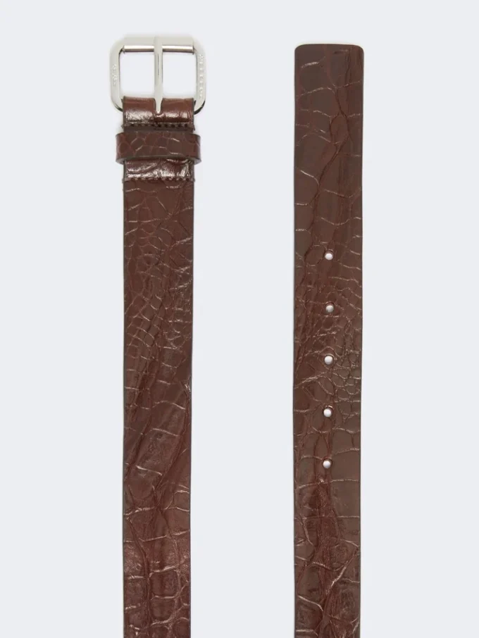 Croc print leather belt, brown