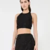 Crop top in silk fil coupa jacquard, black Crop top in silk fil coupa jacquard, black