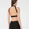 Crop top in silk fil coupa jacquard, black Crop top in silk fil coupa jacquard, black