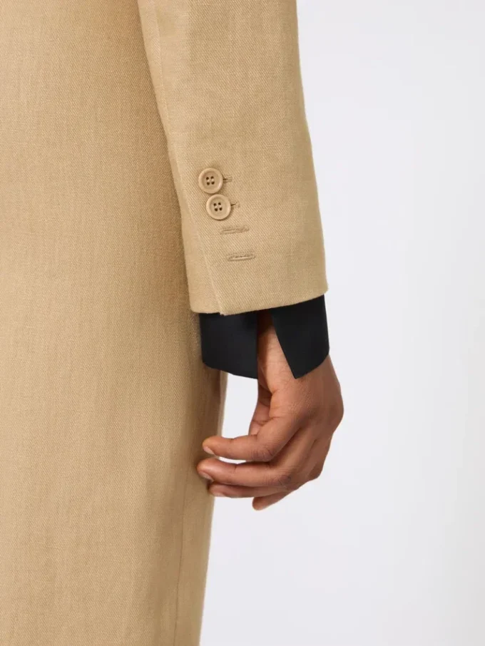 Cropped jacket in linen twill, camel