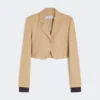 Cropped jacket in linen twill, camel