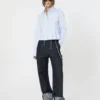 Cropped poplin shirt with asymmetrical pleats, avio Cropped poplin shirt with asymmetrical pleats, avio