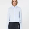 Cropped poplin shirt with asymmetrical pleats, avio Cropped poplin shirt with asymmetrical pleats, avio