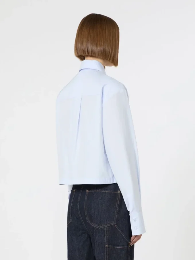 Cropped poplin shirt with asymmetrical pleats, avio Cropped poplin shirt with asymmetrical pleats, avio
