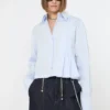 Cropped poplin shirt with asymmetrical pleats, avio Cropped poplin shirt with asymmetrical pleats, avio