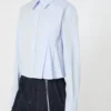 Cropped poplin shirt with asymmetrical pleats, avio Cropped poplin shirt with asymmetrical pleats, avio