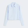 Cropped poplin shirt with asymmetrical pleats, avio Cropped poplin shirt with asymmetrical pleats, avio