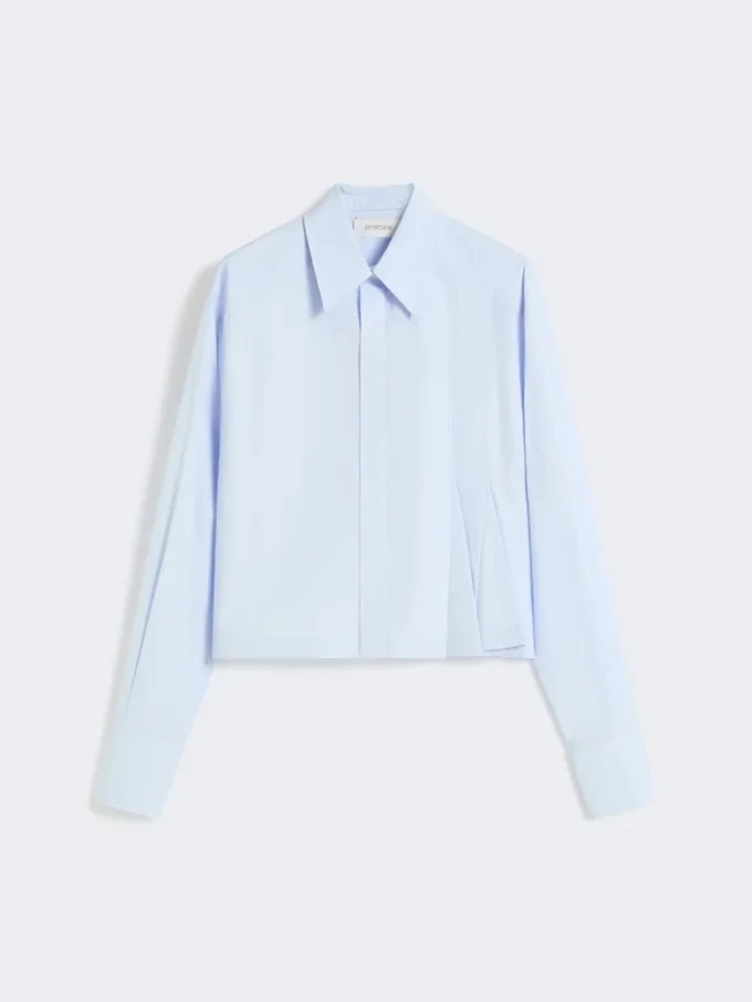 Cropped poplin shirt with asymmetrical pleats, avio Cropped poplin shirt with asymmetrical pleats, avio