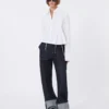 Cropped poplin shirt with asymmetrical pleats, optical white Cropped poplin shirt with asymmetrical pleats, optical white