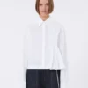 Cropped poplin shirt with asymmetrical pleats, optical white Cropped poplin shirt with asymmetrical pleats, optical white