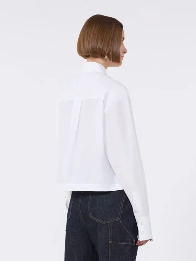 Cropped poplin shirt with asymmetrical pleats, optical white Cropped poplin shirt with asymmetrical pleats, optical white
