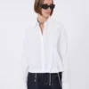 Cropped poplin shirt with asymmetrical pleats, optical white Cropped poplin shirt with asymmetrical pleats, optical white