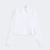Cropped poplin shirt with asymmetrical pleats, optical white Cropped poplin shirt with asymmetrical pleats, optical white