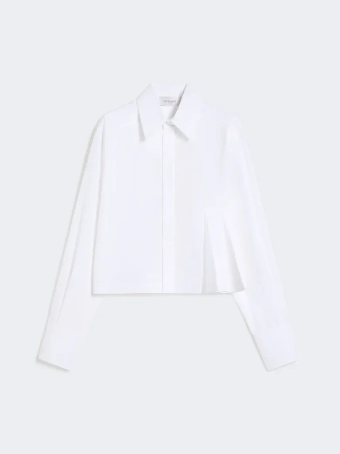 Cropped poplin shirt with asymmetrical pleats, optical white Cropped poplin shirt with asymmetrical pleats, optical white