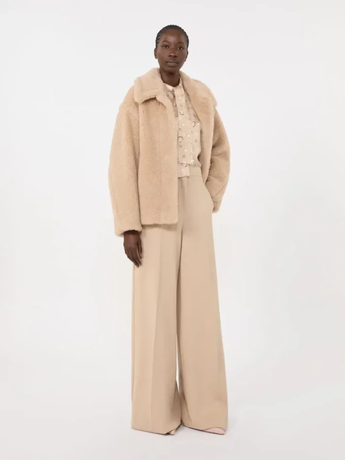 Cropped teddy coat in alpaca and wool, albino Cropped teddy coat in alpaca and wool, albino