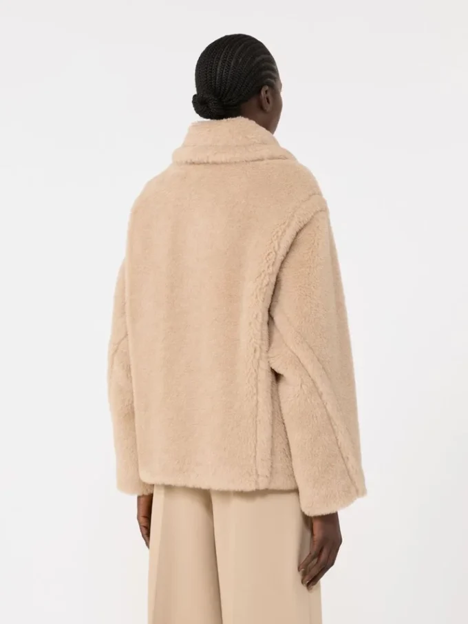 Cropped teddy coat in alpaca and wool, albino Cropped teddy coat in alpaca and wool, albino