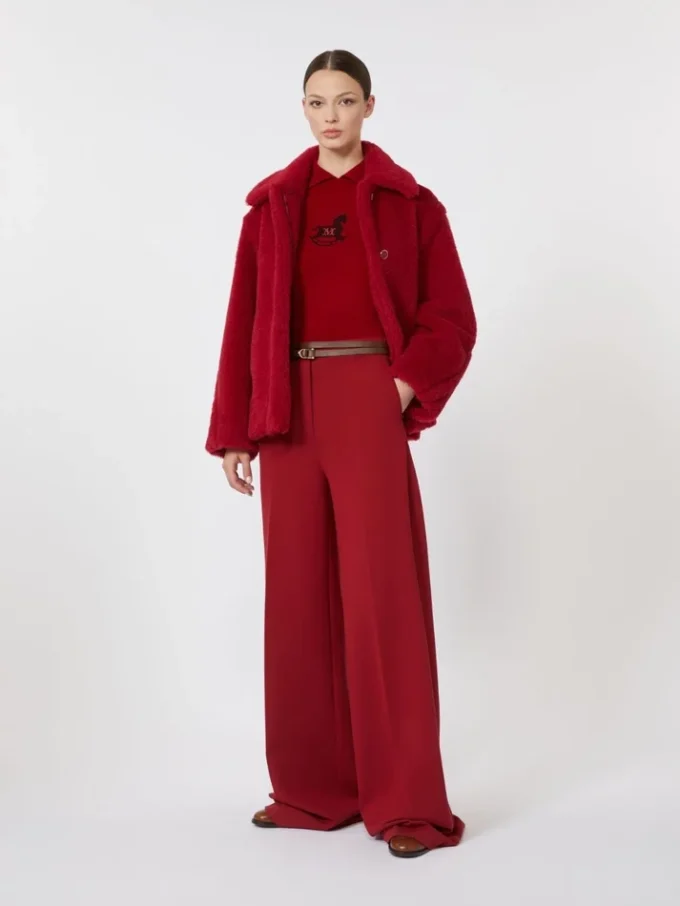 Cropped teddy coat in alpaca and wool, red Cropped teddy coat in alpaca and wool, red