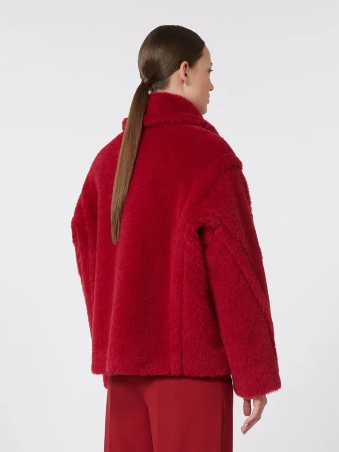 Cropped teddy coat in alpaca and wool, red Cropped teddy coat in alpaca and wool, red