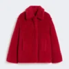 Cropped teddy coat in alpaca and wool, red Cropped teddy coat in alpaca and wool, red
