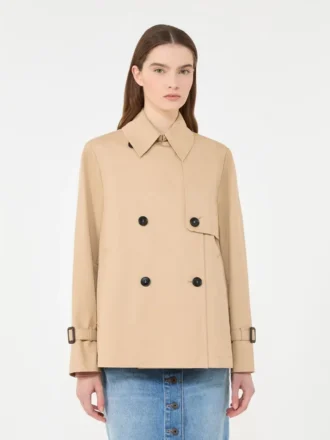 Cropped, water-repellent gabardine trench coat, beige