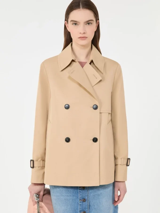 Cropped, water-repellent gabardine trench coat, beige