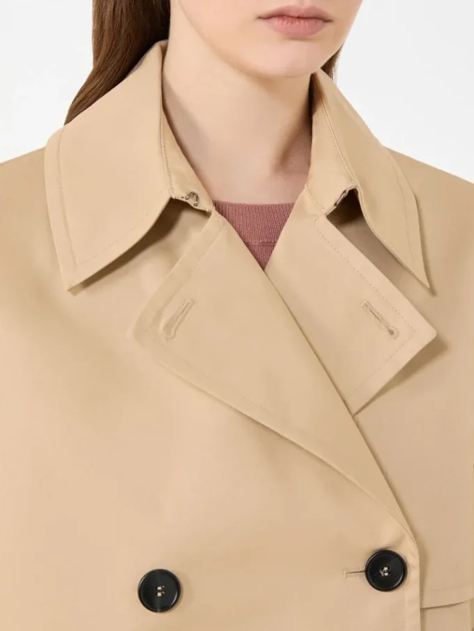 Cropped, water-repellent gabardine trench coat, beige