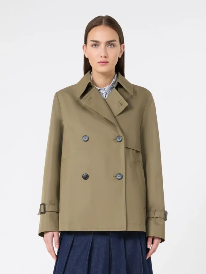 Cropped, water-repellent gabardine trench coat, mud