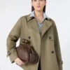 Cropped, water-repellent gabardine trench coat, mud