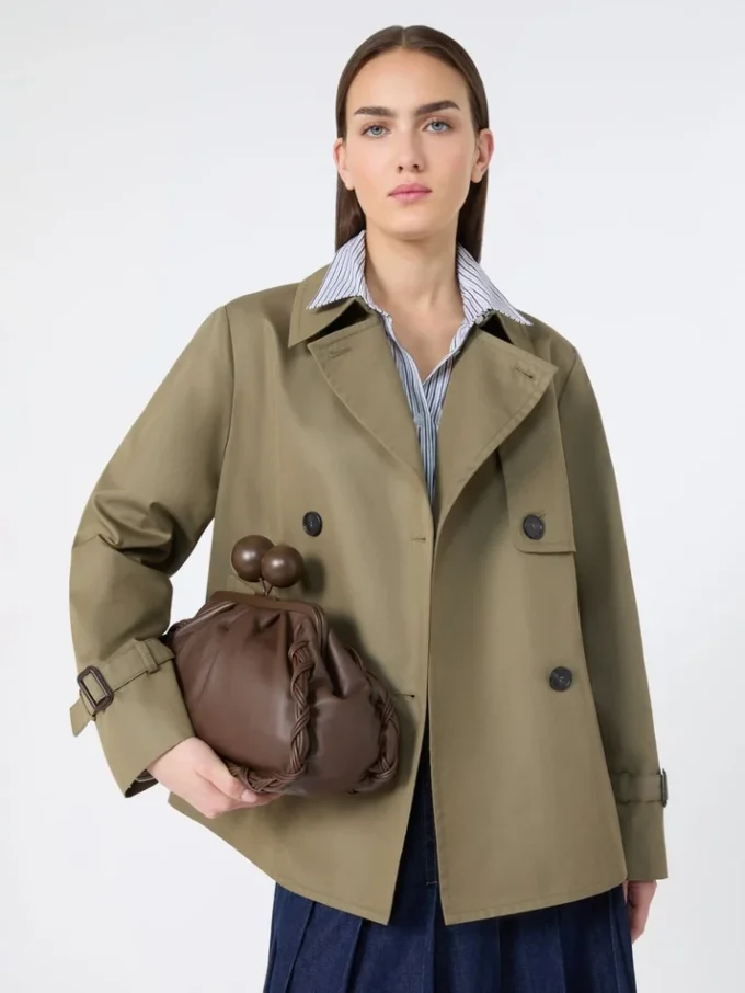 Cropped, water-repellent gabardine trench coat, mud