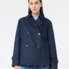 Cropped, water-repellent gabardine trench coat, navy