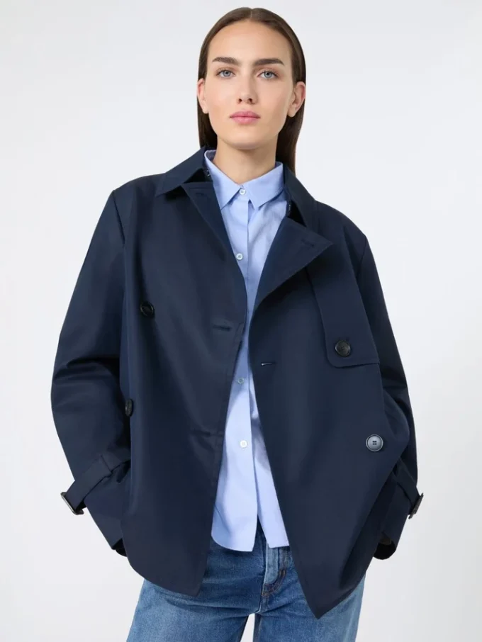 Cropped, water-repellent gabardine trench coat, navy