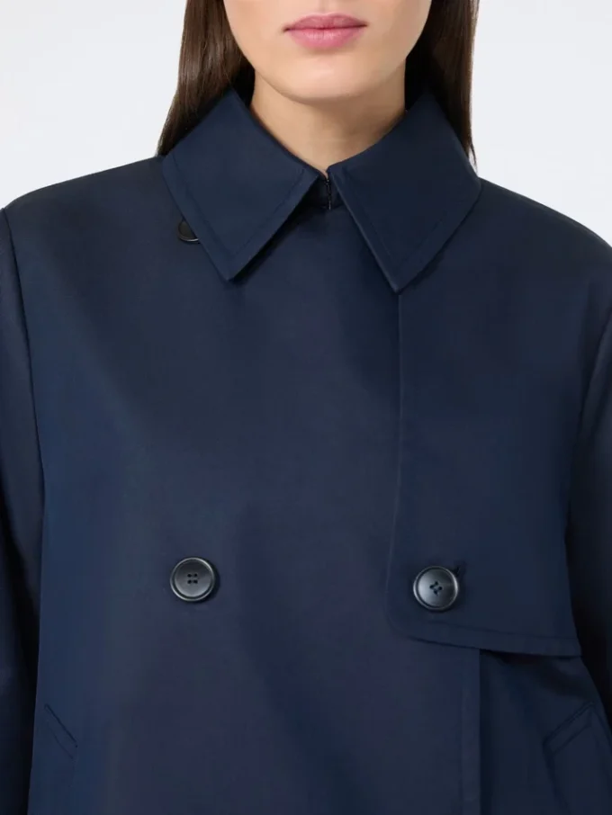 Cropped, water-repellent gabardine trench coat, navy