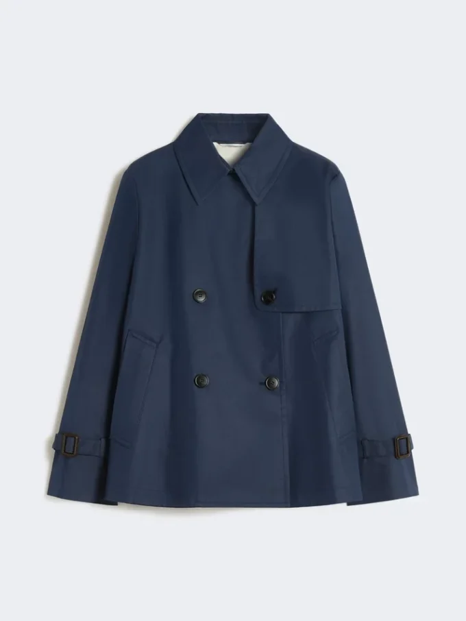 Cropped, water-repellent gabardine trench coat, navy