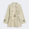 Cropped water-repellent twill trench coat, sand