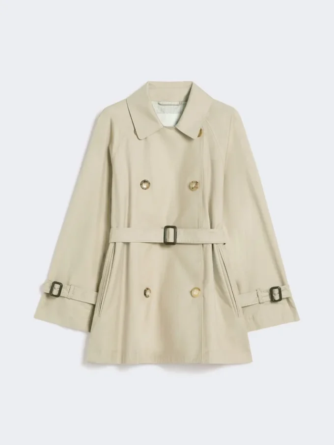 Cropped water-repellent twill trench coat, sand