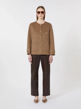 Cropped wool broadcloth jacket, camel
