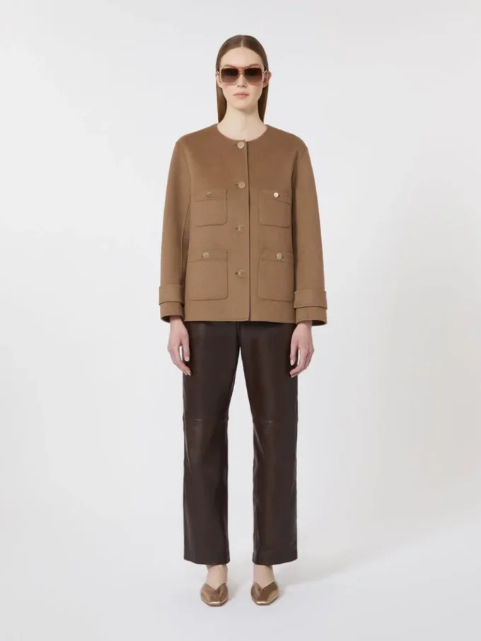 Cropped wool broadcloth jacket, camel