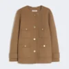 Cropped wool broadcloth jacket, camel