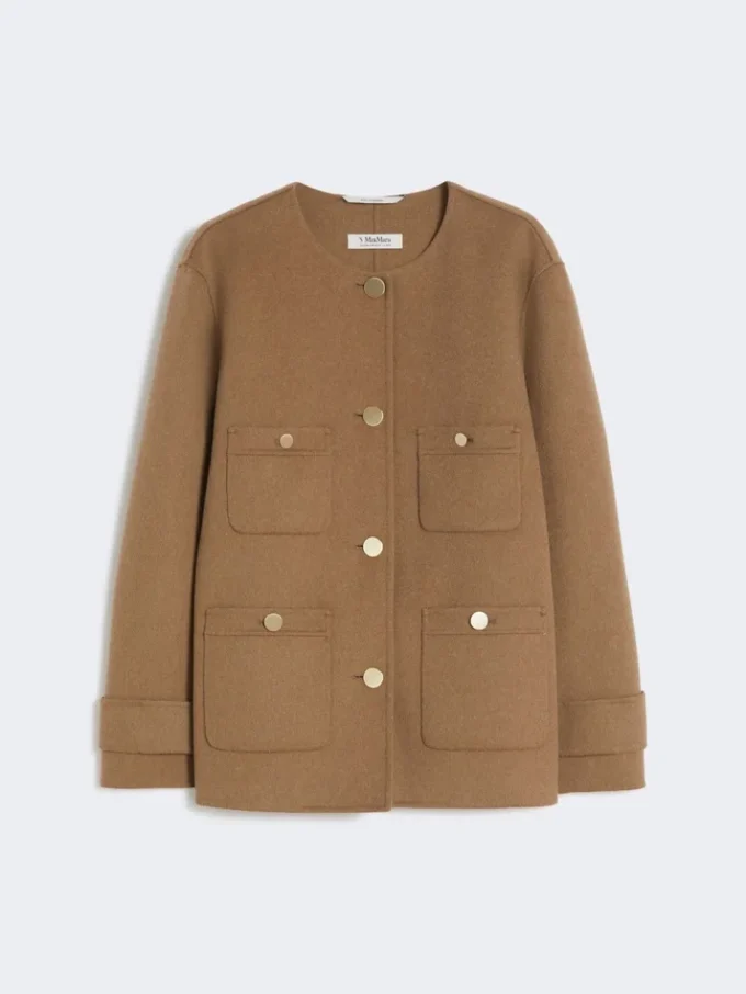 Cropped wool broadcloth jacket, camel