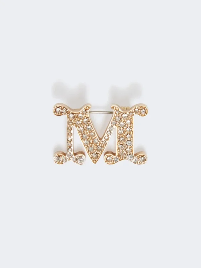 Crystal-adorned monogram brooch, optical white Crystal-adorned monogram brooch, optical white